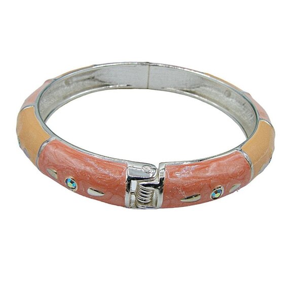 NEW Peach Sorbet Silver Enamel Rhinestone Magnetic Bangle Bracelet Original Box - Picture 5 of 12